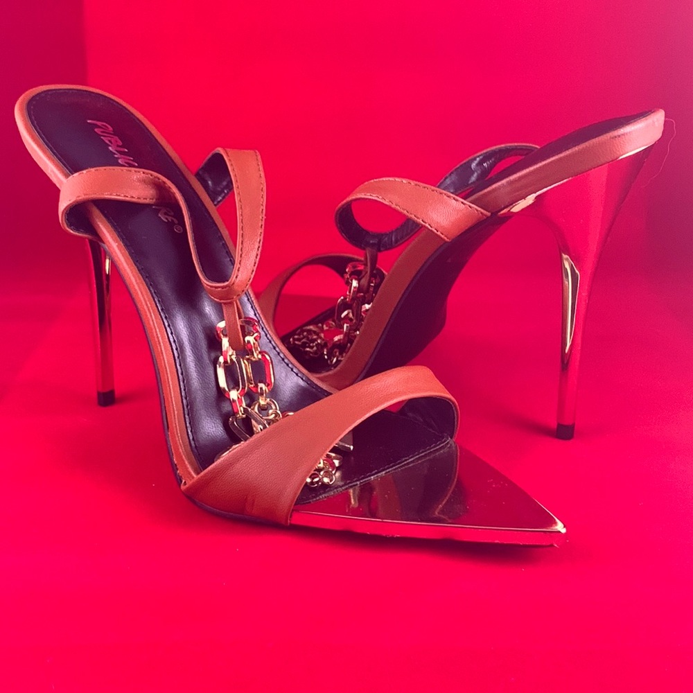Brand New Gold Anklet Brown Heels